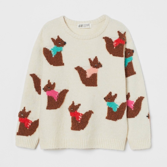 [H&M] NWOT Squirrel Print Jacquard Knit Holiday Sweater Size 2T - Picture 1 of 5